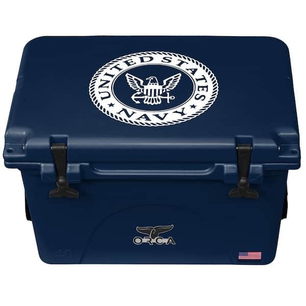 Best selling ORCA 40 quart cooler in navy blue with premium rotomolded construction