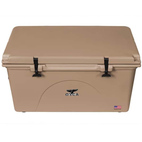 ORCA 40 Quart Cooler in Tan color showing premium rotomolded construction and heavy duty latches