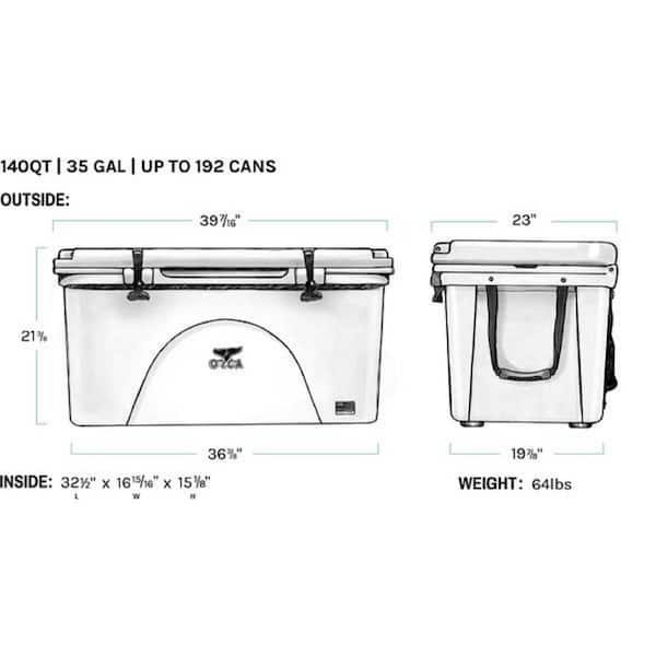 ORCA cooler sizes comparison showing different models from 20 quart to 140 quart capacity